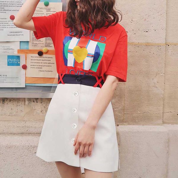 

женщины футболка 2019 весна и лето повседневный стиль любовь printed письмо с короткими рукавами футболки, White