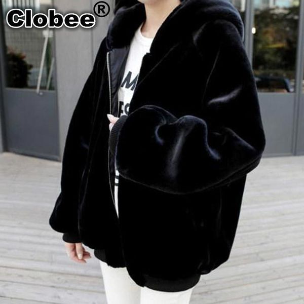 

5xl 6xl 7xl plus size faux fur coat for women 2019 winter fluffy thick mink coat fur hooded faux coats black outerwear wykh8