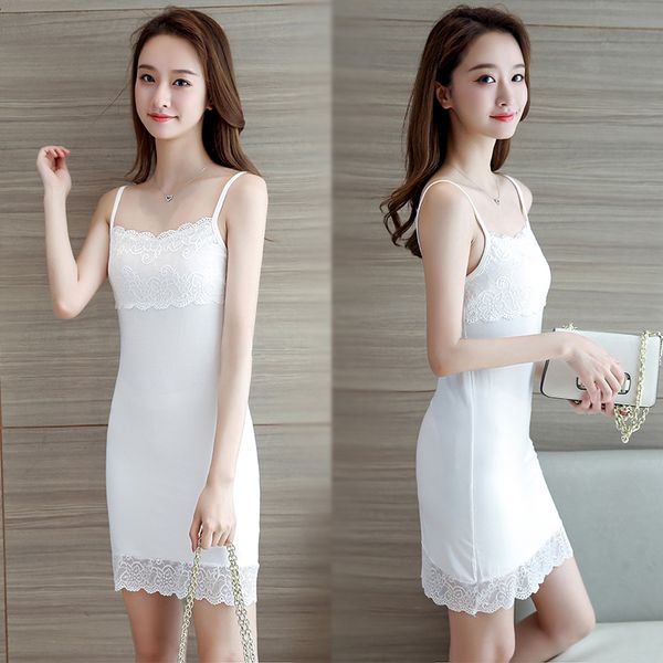 

2019 summer full slips white lace long slip women femme clothes romper white povyubnik intimates petticoats lingerie, Black;red