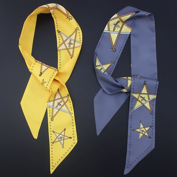 

2019 new woman silk scarf tarot double-layer printed five-pointed star ladies small ribbon tied bag scarves fashion small scarves, Blue;gray