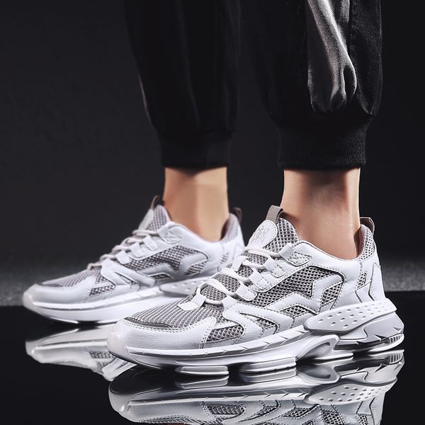 

breathable running shoes for men black white orange grey platform mesh leather runners trainers sports sneakers size 39-44 made in china, White;red