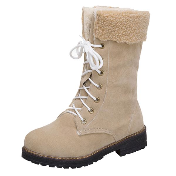 

women's mid-calf boots 2019 new winter fashion solid round toe squarel heel basic boots ladies casual lace-up shoes casual boot, Black