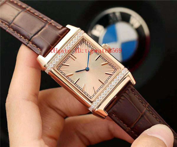 

new diamond woman watch reverso lady watch swiss automatic 28800 vph diamond bezel rose gold case sapphire super water resistant, Slivery;brown