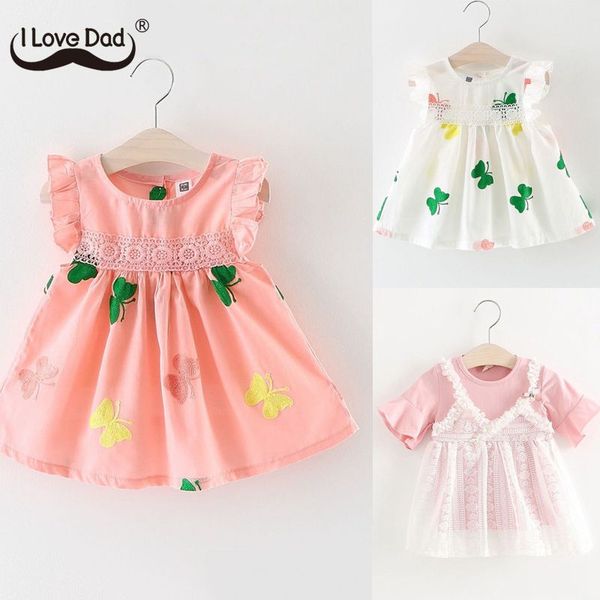 

summer baby girls clothes butterfly printing baby dress sleeve cotton newborn infant dresses girls party dress toddler clothes, Red;yellow