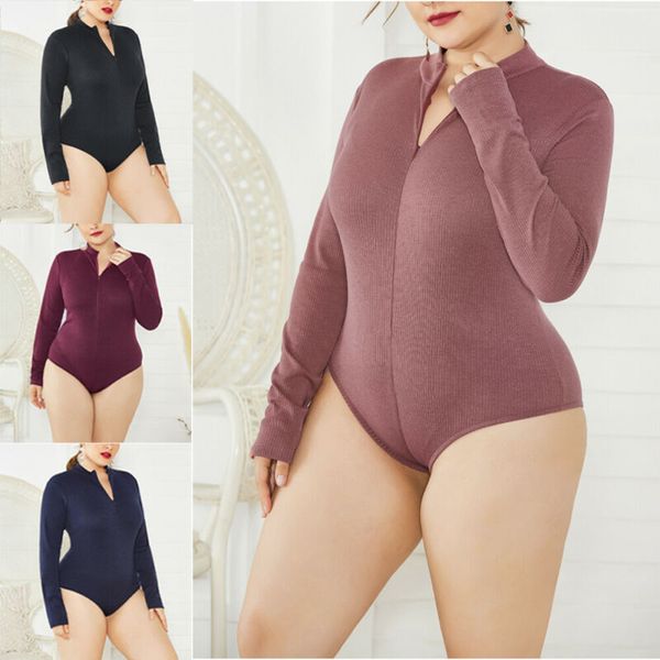 

women long sleeve romper jumpsuit bodysuit stretch leotard blouse fashion zipper knit warm briefs jumpsuit bottoming, Black;white