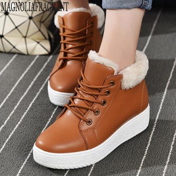 

women boots waterproof winter shoes women snow boots platform warm ankle winter with thick fur heels botas mujer y674, Black