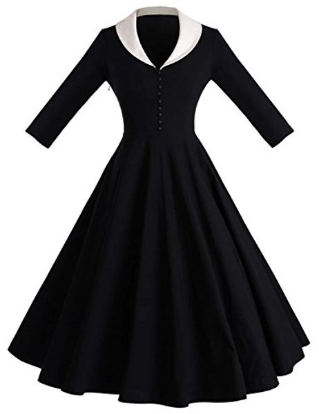 

gowntown womens 1950s cape collar vintage swing stretchy dresses, Black;gray
