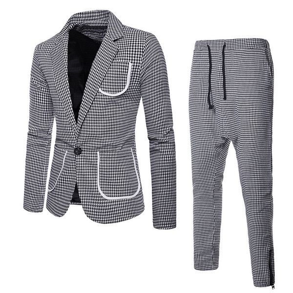 

Adisputent Men Business Jacket Pants Set Slim Fit Classic Male Fashion Blazers Plaid Suits Luxury Costume 2 Pieces(jacket+pants)