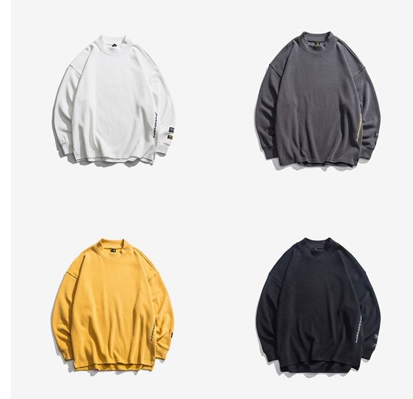 

японская ретро хип-хоп рыхлое письмо вышивка длинного рукав круглой шея пуловер свитер прилив мужской пиджак пассив рубашка, Black