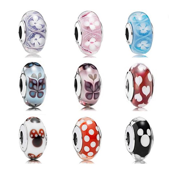 

murano glass beads fits for pandora bracelets authentic 925 sterlling silver beads for women original diy loose beads wholesale, Black