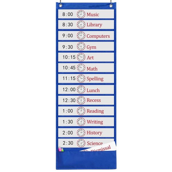 

godery scheduling pocket chart, 13+1 pocket, daily class schedule pocket chart with 18 dry-eraser cards, ideal for classroom