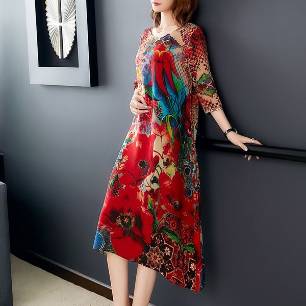 

2019 new silk dress spring summer floral print women silk dress loose fashion casual elegant female vestido, Black;gray
