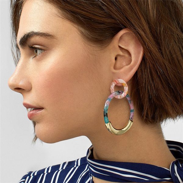 

new fashion female acetate big circle dangle earrings for women gold alloy round geometric round resin acrylic statement earring brincos dw, Silver