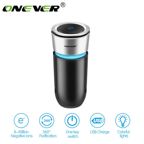 

onever car anion air purifier 360 degrees purify air freshener remove pm2.5 formaldehyde colorful led light usb charging output