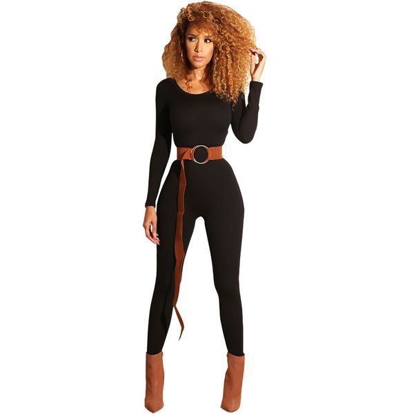 

spring autumn women jumpsuit solid long sleeve casual trousers pants skinny bodysuit playsuit plus size, Black;white