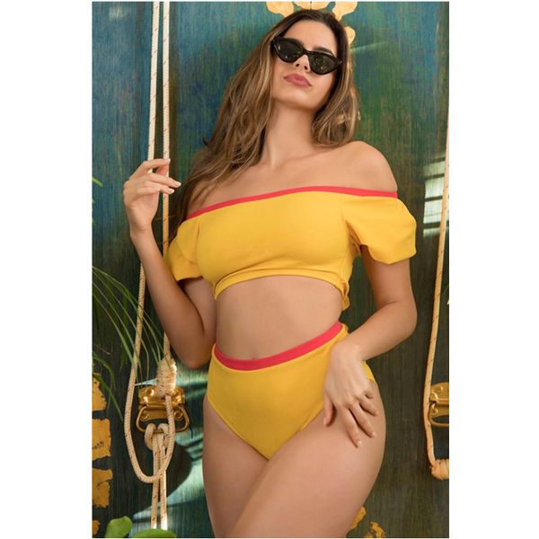 

plus size swimwear for women off shoulder swimsuit 2019 short sleeve crop swim wear bathing suit woman bikini set lady beachwear