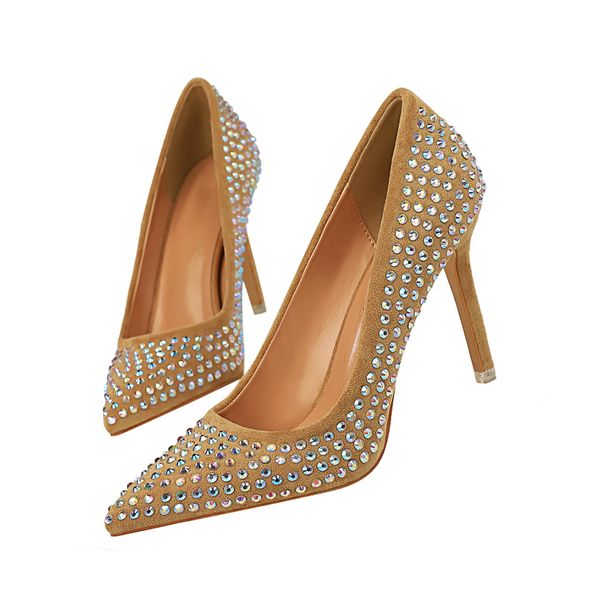 

2019 women 8.5cm high heels rivets glitter pumps lady pointed toe wedding gold green pumps female scarpins crystal shoes, Black
