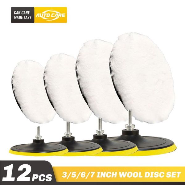 

12pcs 3/5/6/7 inch wool polish pads wax self-adhesive polishing plate round wool disc wheel buffing woolen wheel cleaner