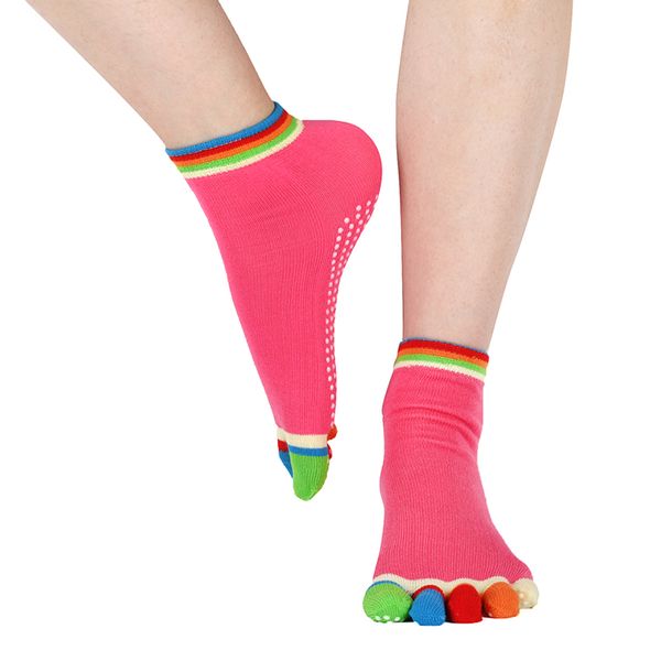 

women sports yoga socks non-slip pilates five fingers silicone 5 toe sock ballet gym fitness winter colorful cotton grip socks, Black