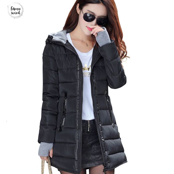 

2019 женщины зимы куртки с капюшоном теплое пальто тонкий плюс размер candy цвет средний тонкий basic женский проложенный long jaqueta femin, Black;brown