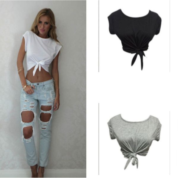 

womens fashion tank tank for women knotted women tie front cropped t shirt casual camis sleeveless white grey color