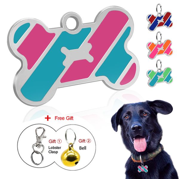 

dog id tag custom metal pet tags stainless steel small large dog collar accessories personalized name tag plate with bell