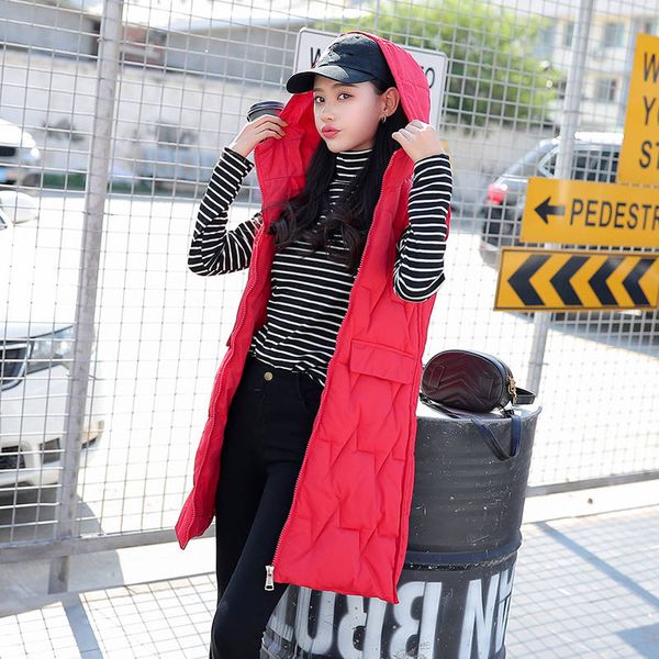 

long vest women new autumn winter coat women hooded cotton padded vest jacket chaleco mujer warm waistcoat outerwear c5715, Black;white