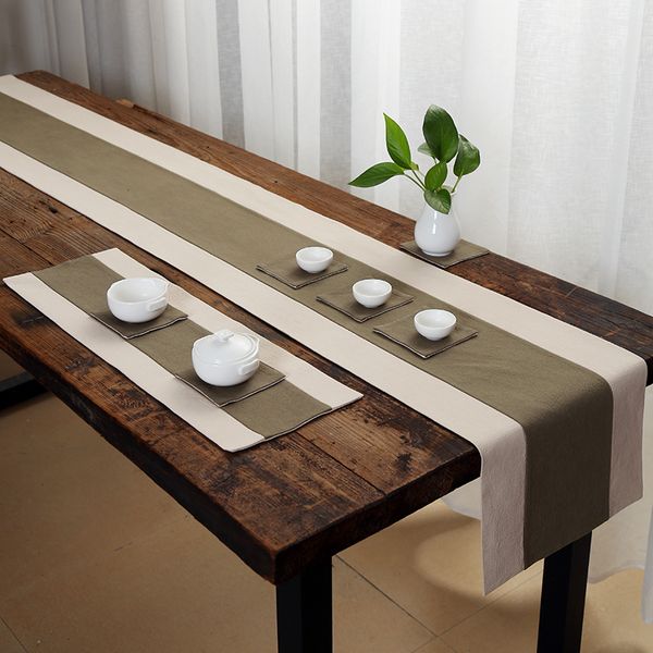 

cotton solid color table runner chinese zen japanese tea seats linen mat simple tea table cloth strip non-chinese-style