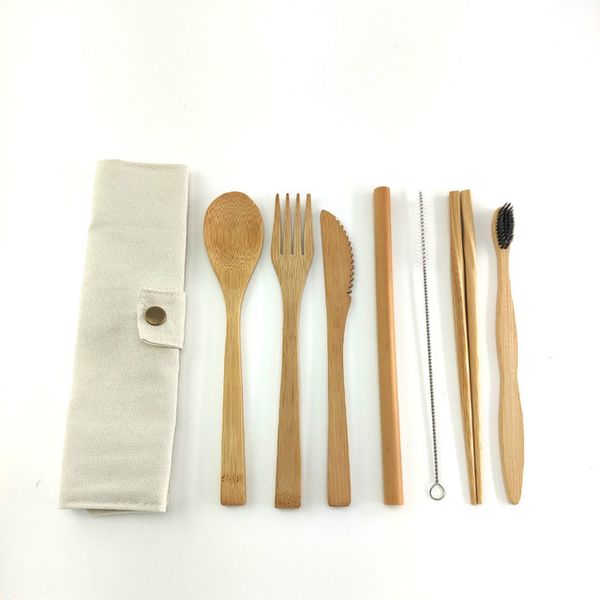 

bamboo travel cutlery set bamboo fork knife spoon chopsticks straw portable carrying pouch with carabiner wooden utensils set