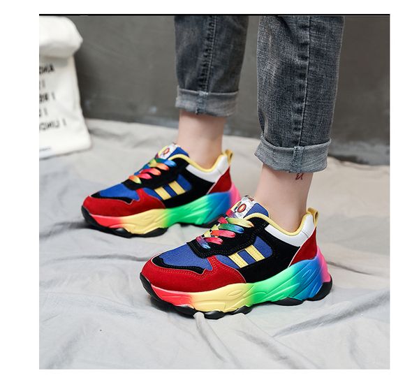 

women platform chunky running shoes 5cm high lace-up casual vulcanize shoes old dad female fashion sneakers