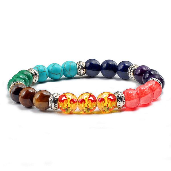 

7 chakra bracelets multicolor natural tiger eyes lava onyx stone beads bracelet healing balance buddha prayer women men jewelry, Black