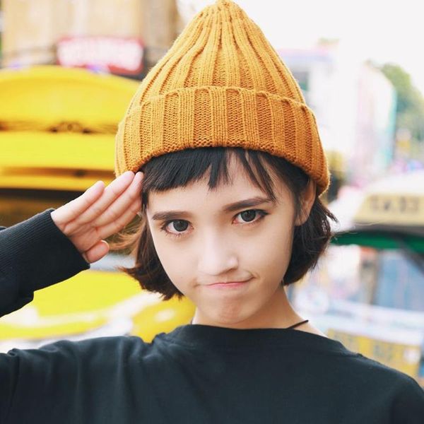 

2020 new winter solid color wool knit beanie women fashion casual hat warm female soft thicken hedging cap slouchy bonnet ski, Blue;gray