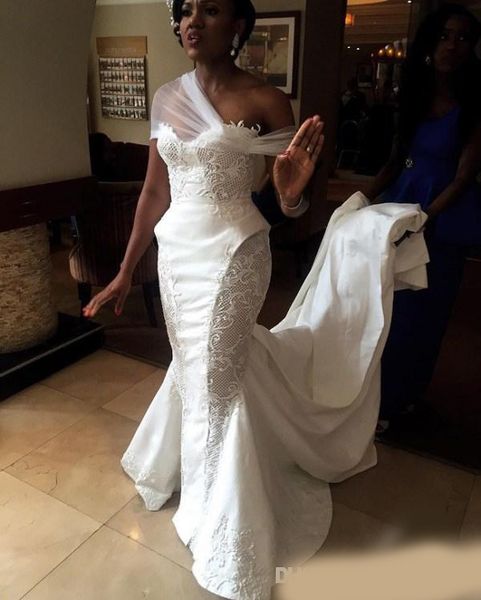 

2020 simple african white appliqued mermaid wedding dress sleeveless sweetheart vestido de novia sweep train custom made