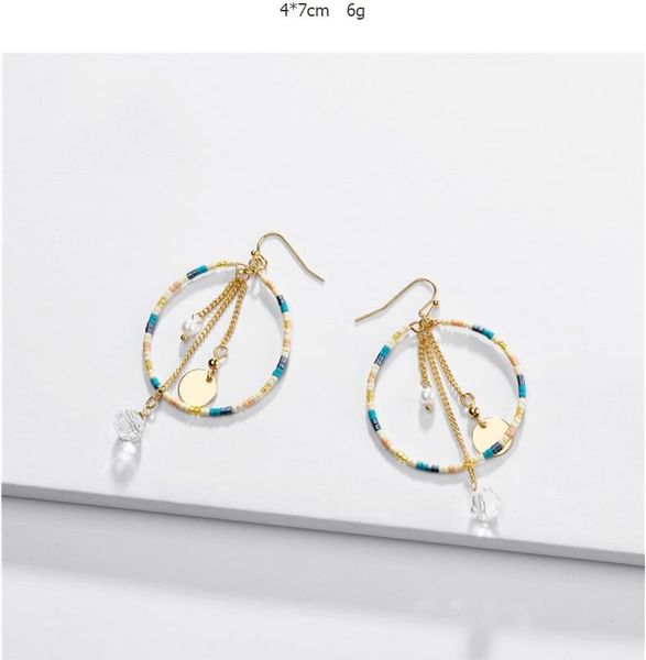 

zwpon bohemia rainbow seed beads circle hollow drop earrings multilayer tassel pearl coin pendant drop earrings for woman, Silver