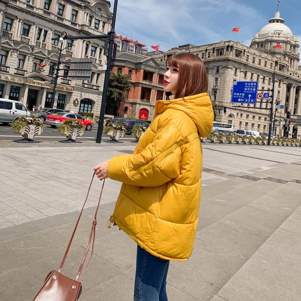 

womens brand coat jackets fashion solid color hooded coat in winter womens new tide loose light thin bright down coat 4 colors new arrival, Black