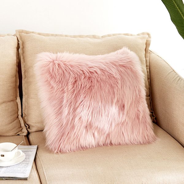 

rayuan artificial wool fur sheepskin hairy faux plain fluffy soft pillowcase washable pillow case 3 size