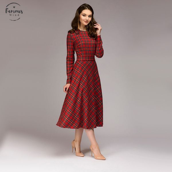 

women vintage sashes red plaid dress ladies long sleeve o neck elegant a line dress 2020 autumn winter bow tie party dress, Black;gray