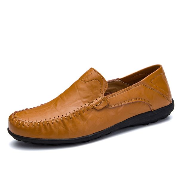 

lefoche 2018 genuine leather loafers men moccasin slip on sneakers flat causal male footwear boat shoes 38-47, Black