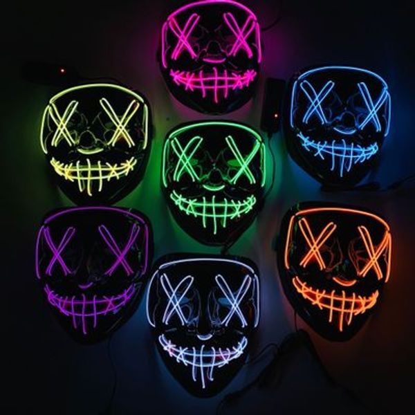 Maschera di Halloween LED illumina maschere divertenti The Purge Election Year Great Festival Cosplay Costume Supplies Maschera per feste EEA470