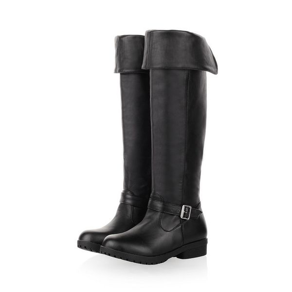 

bootee woman 2019 flat heel leather booties women's winter high boots lace up round toe low heels booties over-the-knee rubber, Black