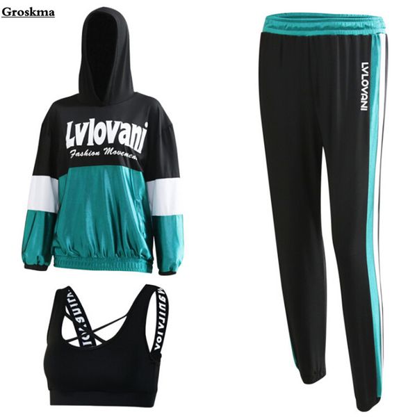 

plus size women sports 3 piece set coats+bra+pants patchwork outdoor fitness gym running clothing yoga suits sets -4xl, White;red