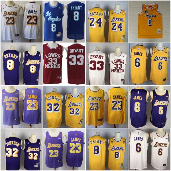 

2019 men lo angele laker 23 lebron jame 8 kobe bryant ba ketball jer ey 32 earvin john on color white yellow purple titched laker