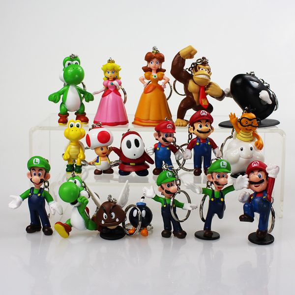 

дизайнер милый брелок 18 шт. / лот милый super mario bros брелок марио луиджи гриб жаба принцесса персик пвх фигурку игрушки, Silver