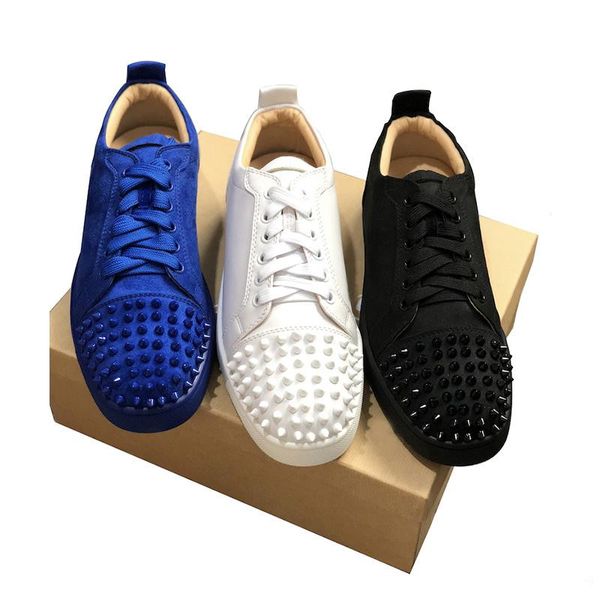 

2019 designer fashion red bottoms shoes studded spikes flat sneakers for men women glitter party lovers genuine leather casual rivet sneaker, Black