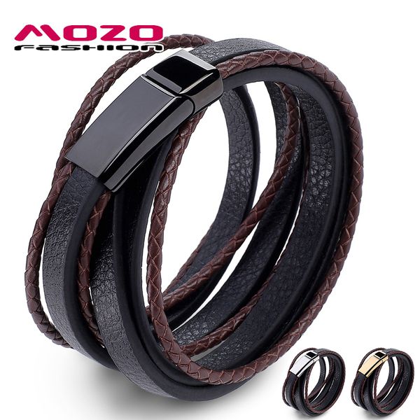 

fashion brand jewelry men black leather rope chain stainless steel bracelet male vintage hand strap women bangles, Golden;silver