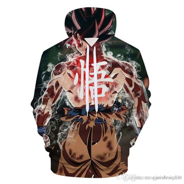 

мужская осень дизайнер толстовки 3d печати dragon ball пуловер с длинным рукавом hat homme одежда мода стиль повседневная одежда, Black