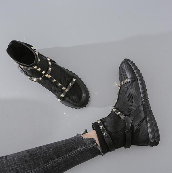 

обувь женщина boots 2019 заклепки дизайн женщины boots black combat ботинес дышащий runway носки пинетки скольжению на лодыжку botas mujer