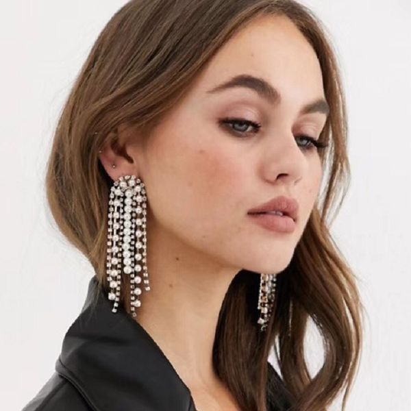 

miwens 40 styles ins trendy long crystal tassel earrings fashion jewelry elegant big hanging drop dangle earrings shine brincos, Golden
