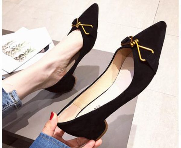 

2019 women's shoes in spring and autumn with new style middle heel coarse heel pointed end suede#8948, Black