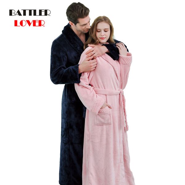 

extra long plus size winter warm coral fleece bathrobe women men flannel dobby kimono bath robe bridesmaid dressing gown wedding, Black;brown